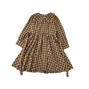 Vintage style brown lattice peter pan collar big hem dress